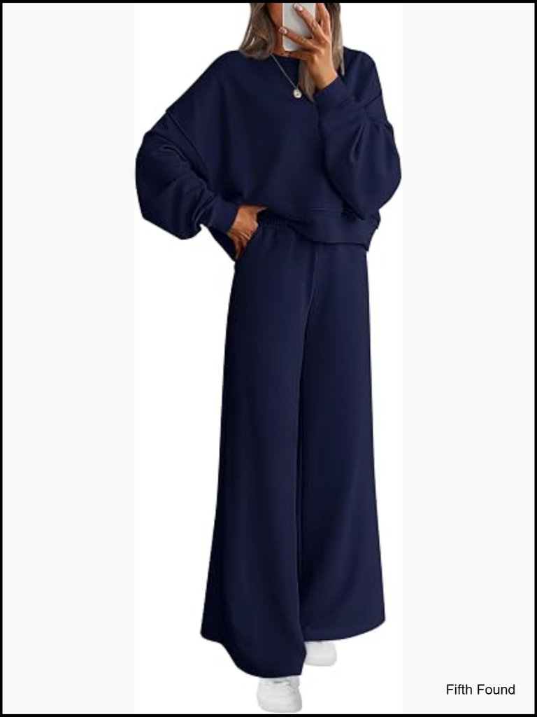 2 Piece Sweatsuit Crewneck Sweatshirt Wide Leg Sweatpants Lounge Set Tracksuit